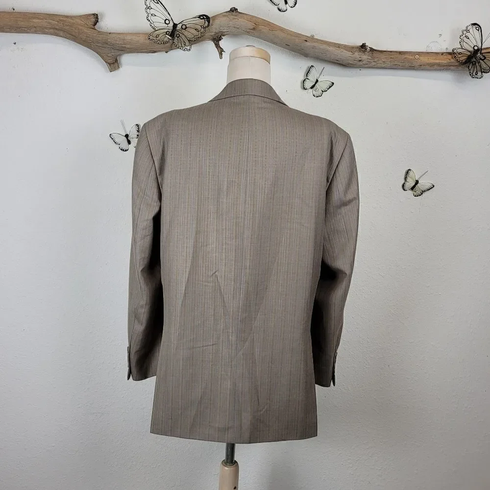 Vicenzi 3 button taupe with blue pinstripe blazer